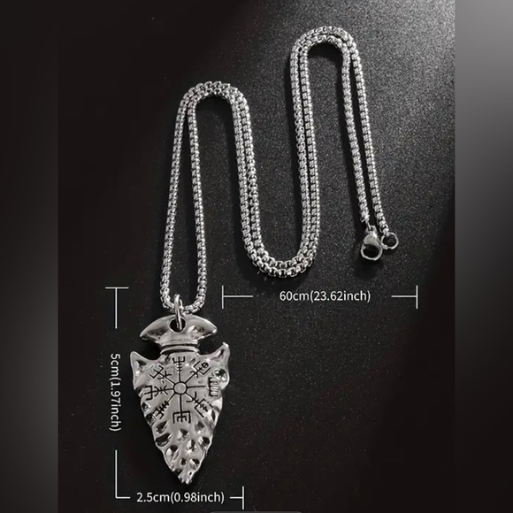 NWT Men’s Arrowhead Viking Necklace 24” Gunmetal Chain Lobster Clasp Gray Black - Picture 4 of 5
